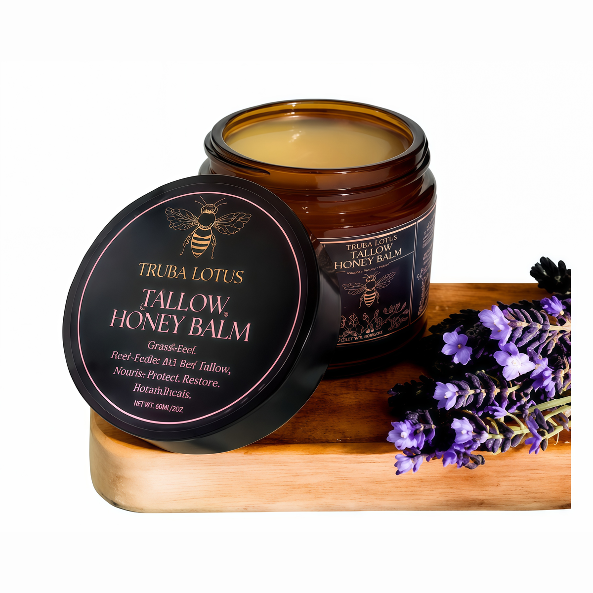 Terra Lotus - Organic Grass-Fed Beef Tallow Balm with Raw Honey - Moisturizing Cream - Handmade All-Natural Moisturizer